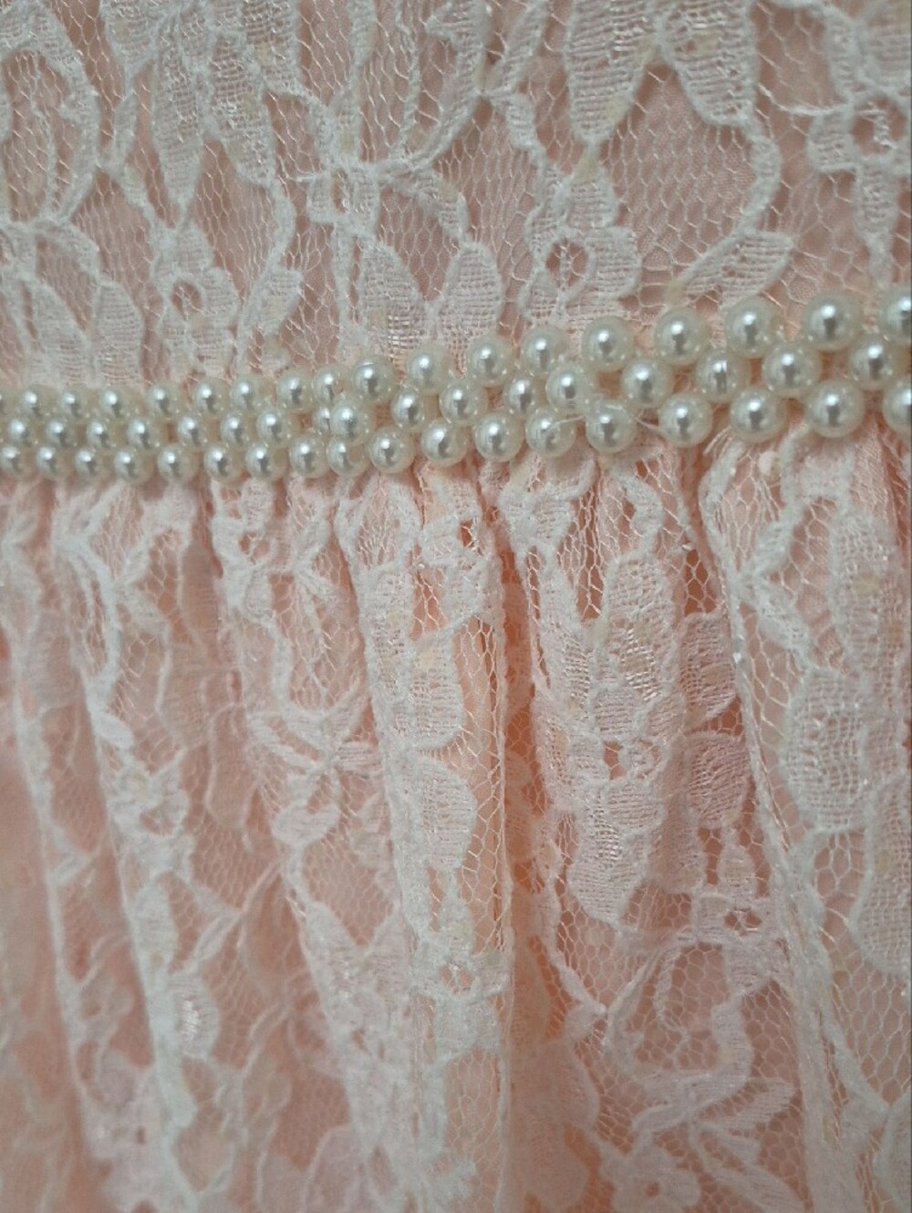 Peach Lace Pearl-Trim Girls' Formal Dress - Picture 2 of 4